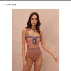 Elegant Orange and Blue One-Piece Swimsuit